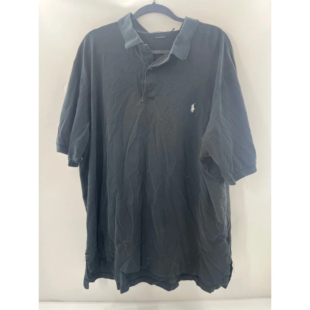 Polo Ralph Lauren Mens 2XLT Black Pima Stretch Mesh Polo Shirt Tall Short Sleeve